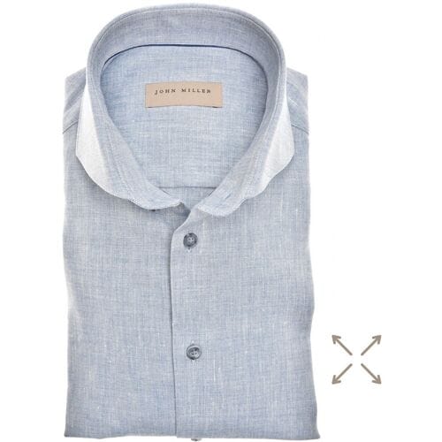 John Miller Overhemd Mélange Color Fine Texture Linnen Stretch Blend Midden Blauw / male