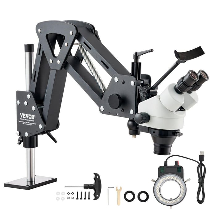 Multidirectionele Microscoop met Veerbeugel Ringlicht 7X-45X Sieraden