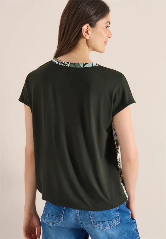 Blouse met gespleten hals en structuurmix