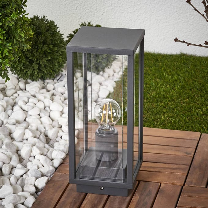Lucande - Sokkellamp - 1licht - Aluminium, glas - H: 35 cm - E27 - antraciet, helder