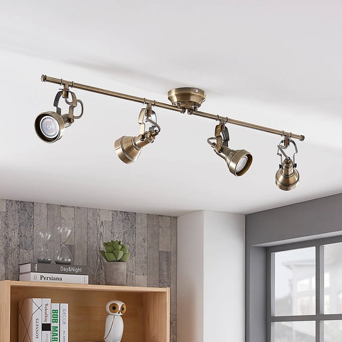 Lindby - plafondlamp - 4lichts - Metaal - H: 15 cm - GU10 - oud messing