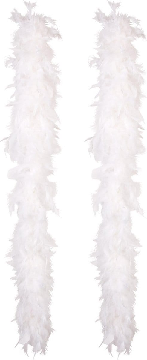 Boland Carnaval verkleed boa met veren - 2x - wit - 180 cm - 50 gram - Glitter and Glamour