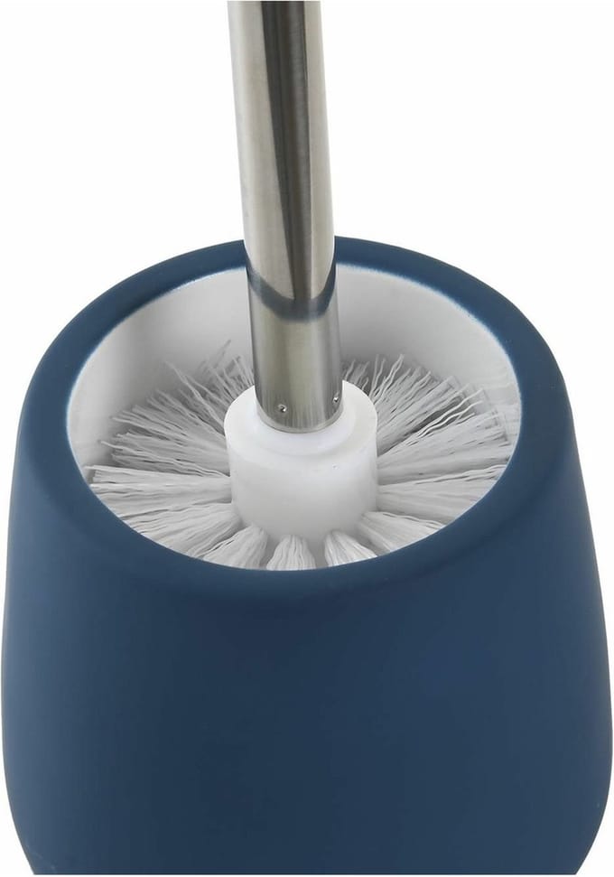 Items Toiletborstel met houder - 2x stuks - keramiek - blauw - 39 cm