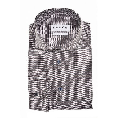 Ledûb Overhemd Fine Allover Pattern Cotton Stretch Donker Rood / male