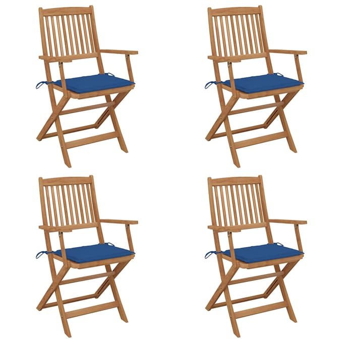 vidaXL - Set - van - 4 - klapstoelen - met - kussens, - gemaakt - van - massief - acaciahout.