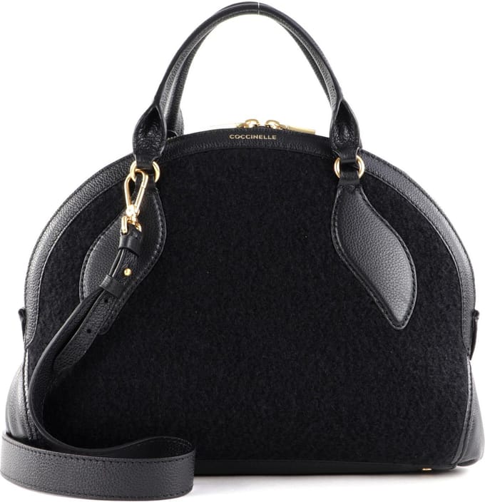 COCCINELLE Leren Handtas Schoudertas Colette Wool Handbag Noir Zwart