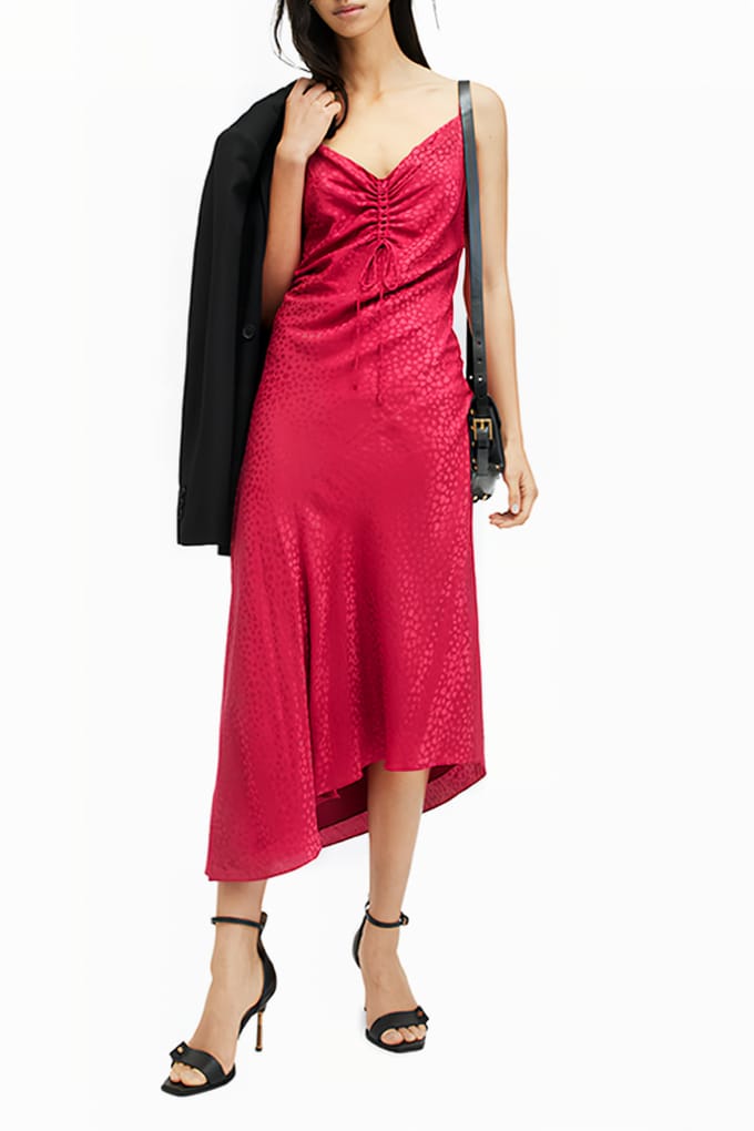 AllSaints Alexia Jacq Dress Berry Pink Größe: 10 | Midikleider Outlet | Damen | Rosa