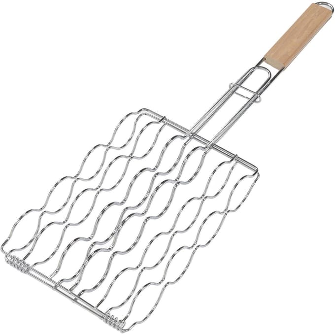 Maïs Grillmand Roestvrij Staal Beukenhouten Handvat Gelijkmatige Warmteverdeling Capaciteit voor 4 Maïskolven Grillhouder voor gray