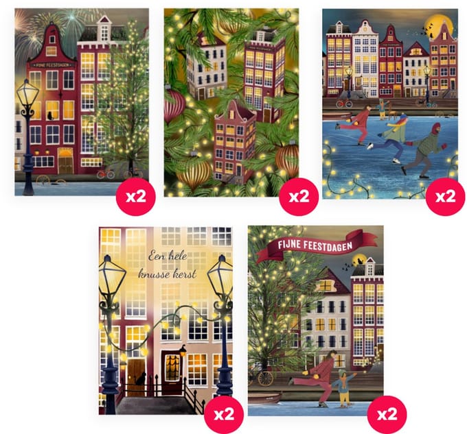 Greetz - 10 kerstkaarten inclusief enveloppen - Kerst - Grachten