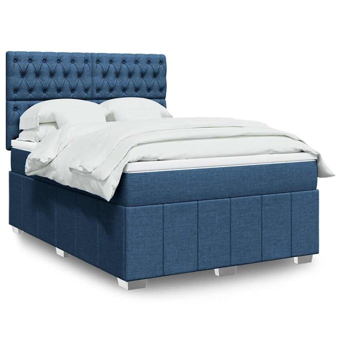 vidaXL - Boxspring - met - matras - stof - blauw - 140x190 - cm