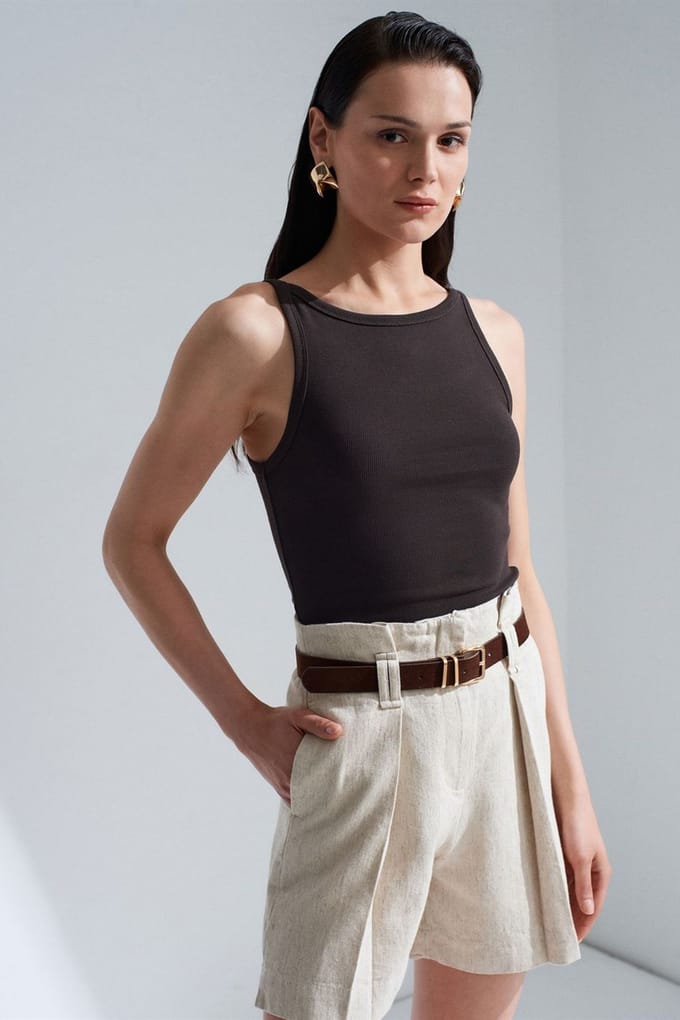 Geribbelde Halternek Mouwloze Blouse