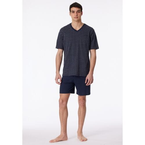 Schiesser Heren Shortama - Donker blauw - V Hals - Maat S