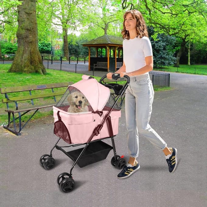 Opvouwbare Hondenbuggy en Kattenwagen met Bekerhouder en Opslag