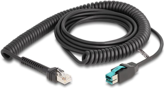 Delock Coiled Cable RJ50 male to PoweredUSB male 12 V 3 m black