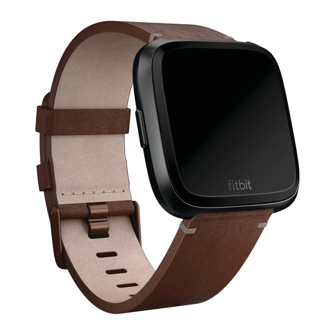 Leather band voor de Fitbit Versa / Versa 2 / Versa Lite - Maat L - Cognac