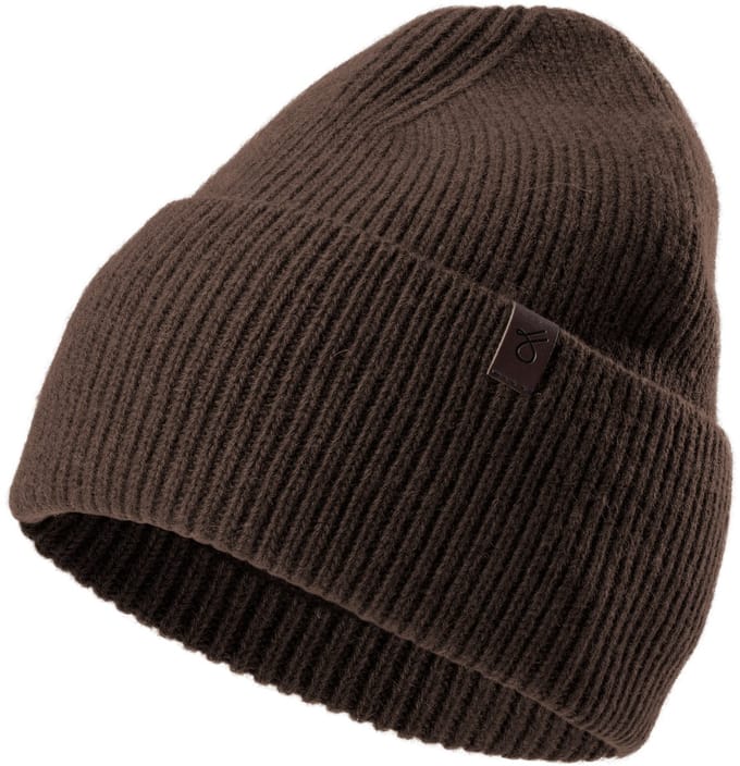 Donkerbruine Beanie van Gerecyclede Wol met Manchet