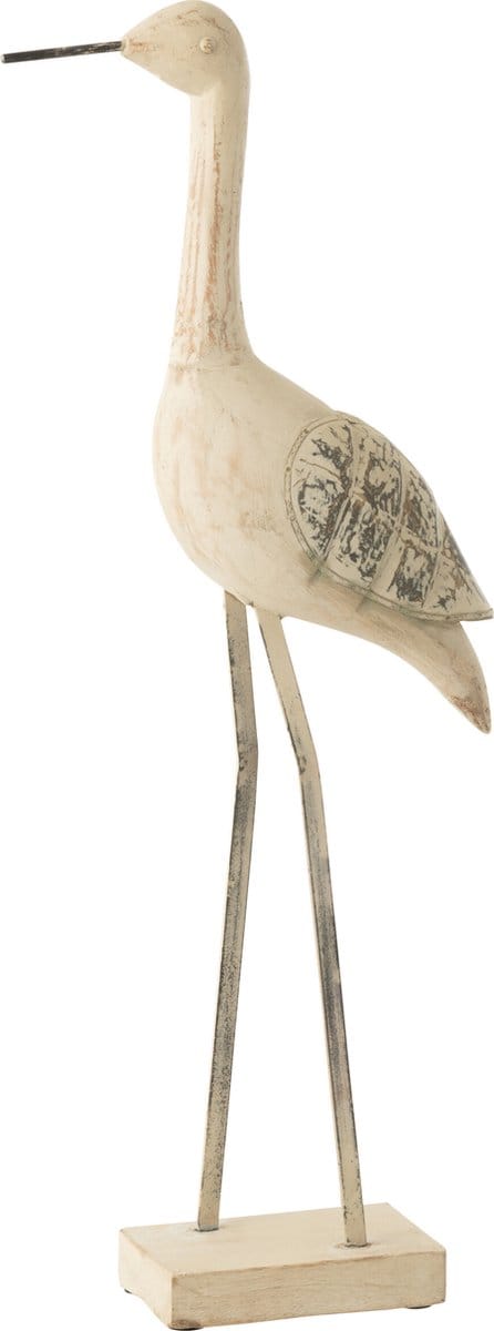 J-Line decoratie Bird - hout/metaal - beige/wit - large