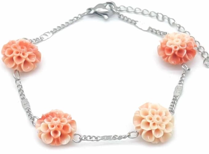 Armband Dames - Bloemen - RVS - Lengte 17-21 cm - Zilverkleurig