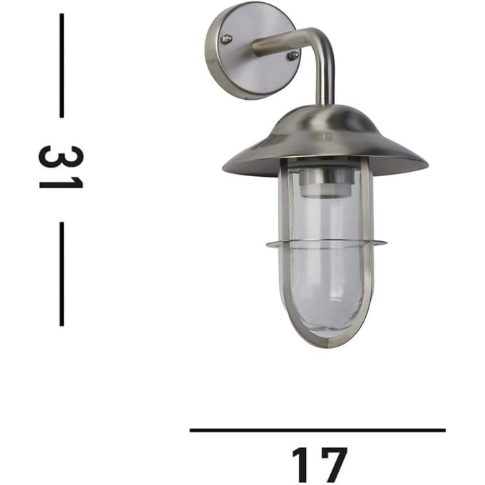 Searchlight Buitenwandlamp Toronto, IP44, zilver, staal, glas, E27