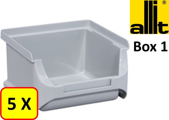 5 x Magazijnbak - grijpbak - stapelbak Allit - ProfiPlus Box 1 - 0,3 L - PP - grijs