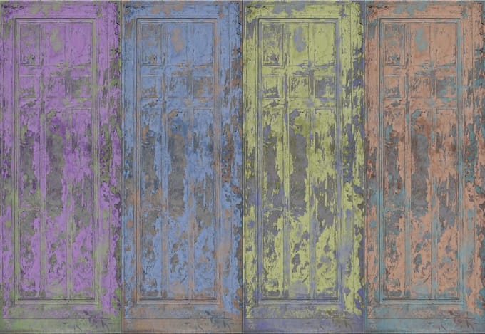 Fotobehang Rustic Painted Wood Doors | XL - 208cm x 146cm | 130g/m2 Vlies