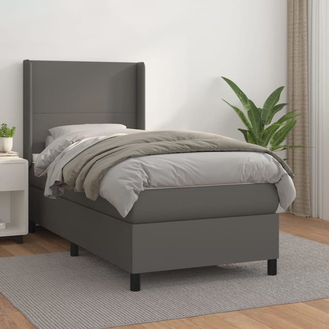 vidaXL - Boxspring - met - matras - kunstleer - grijs - 100x200 - cm