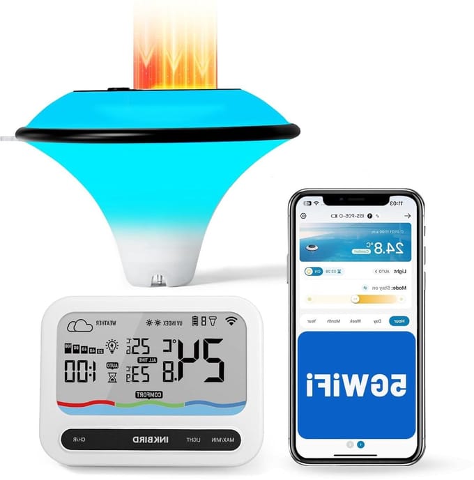 Zwembad Thermometer - Water Temperatuurmeter - Water Kwaliteit Meten - Wifi App Bediening - 9.8 cm Lengte - Wit