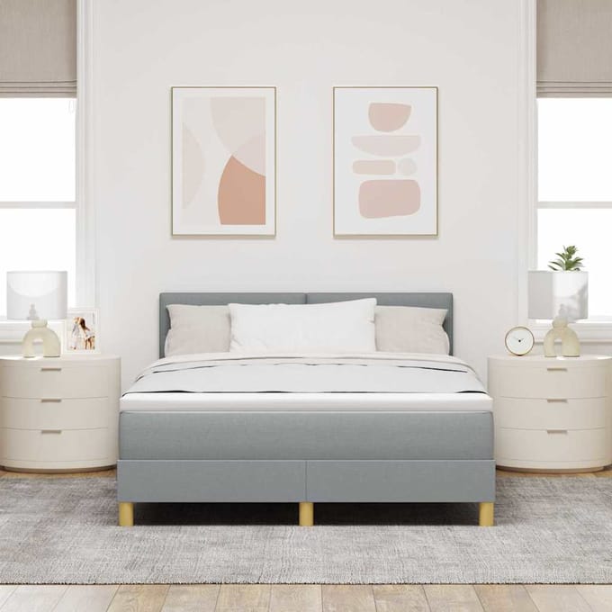 vidaXL - Boxspring - bed - met - kussen - Lichtgrijs - 140 - x - 190 - cm - Stof