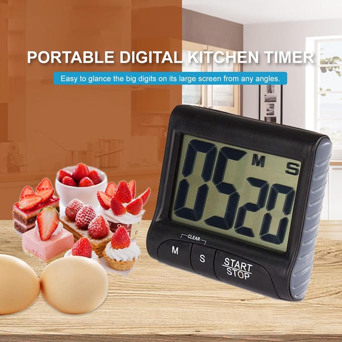 Digitale Keukentimer met Sterke Magneet Achtersteun Ophangoog Luid Alarm Groot LCD-scherm Kookwekker Klok voor wit