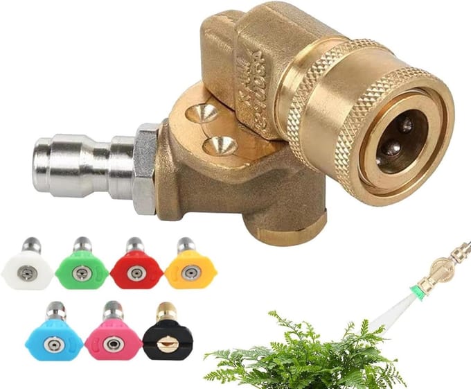Hogedrukreiniger Snelkoppeling - Adapter Set - Auto Wassen - 7 Sproeipatronen - 9.5 cm - Goud