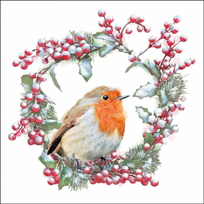 Ambiente Servet Robin In Wreath 33cm