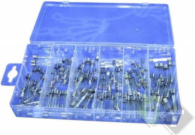 120 delig glaszekeringen assortiment, 5, 10, 15, 20, 25, 30 Ampere