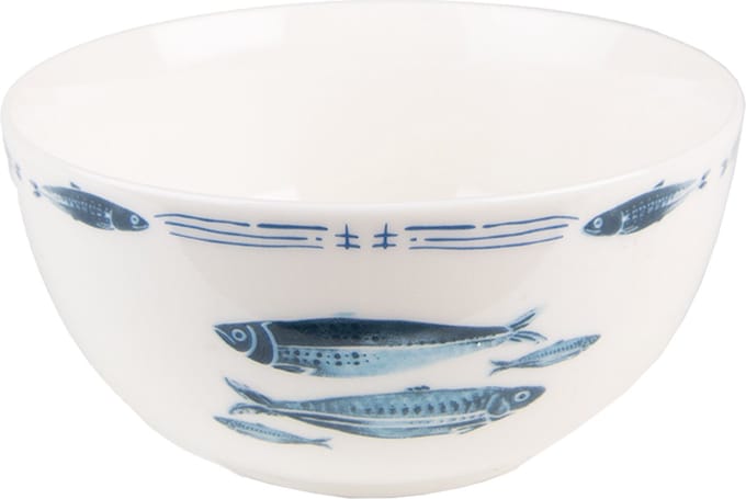 Clayre & Eef Soepkom 500 ml Wit Blauw Porselein Vissen