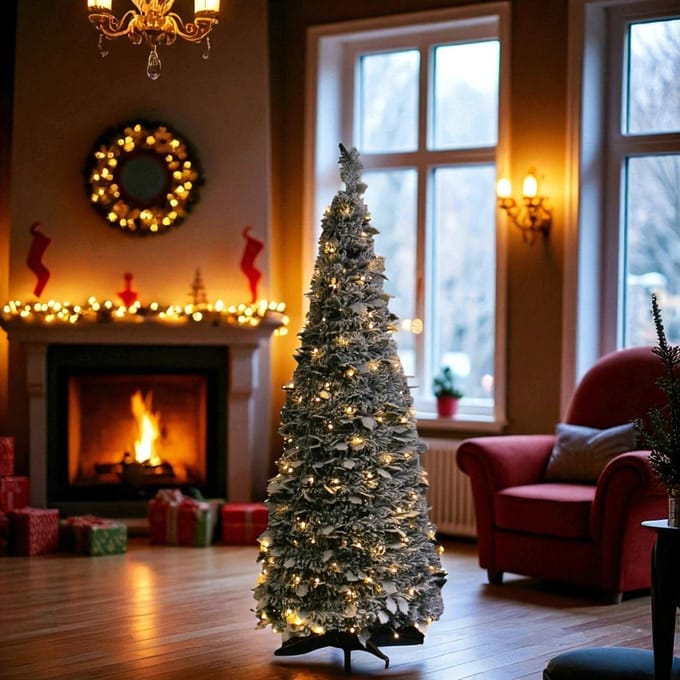 Pop-up kunst kerstboom met sneeuw en 200 LEDs - 150 cm