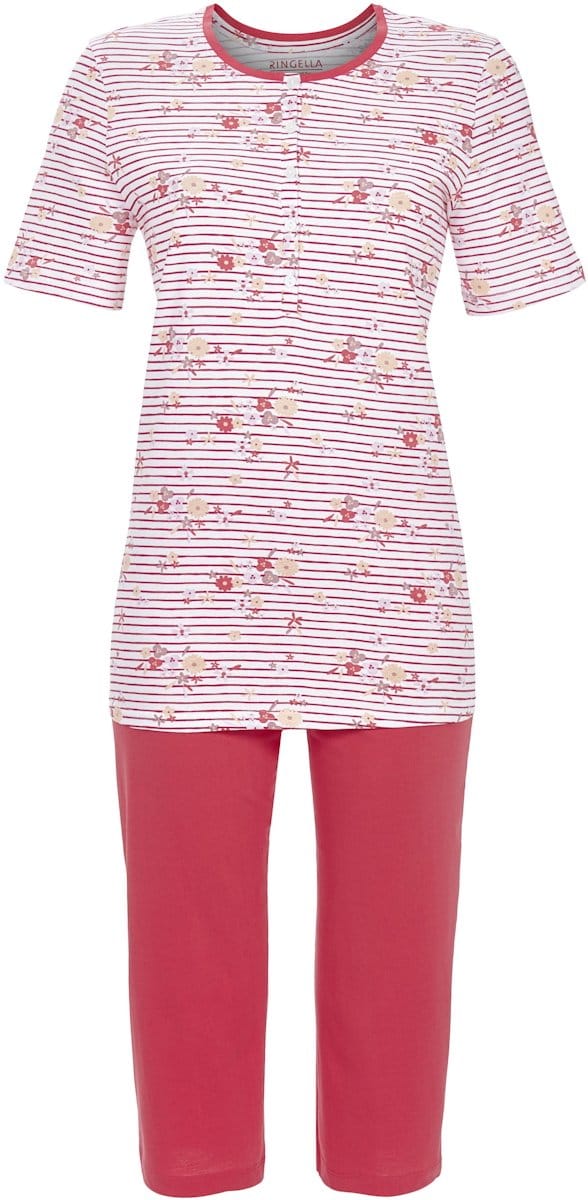 Katoenen bloemen pyjama rood - Rood - Maat - 38