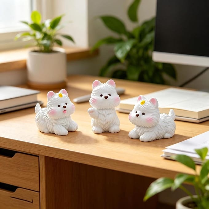 Mini Hond Beeldjes - Hars Puppies - Taart Decoratie - Set van Drie - Mini Formaat - Bruin