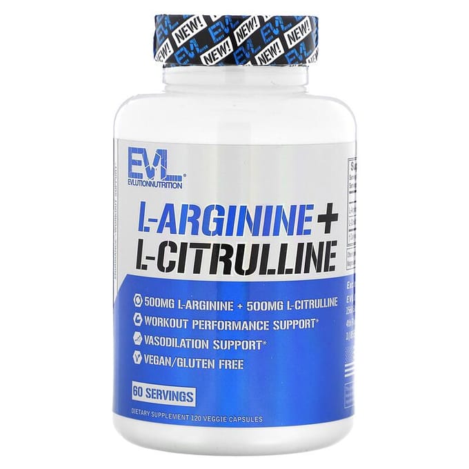 L-Arginine + L-Citrulline, 120 Plantaardige Capsules