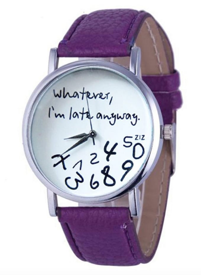Whatever I'm Late Anyway Horloge - Paars in een doosje