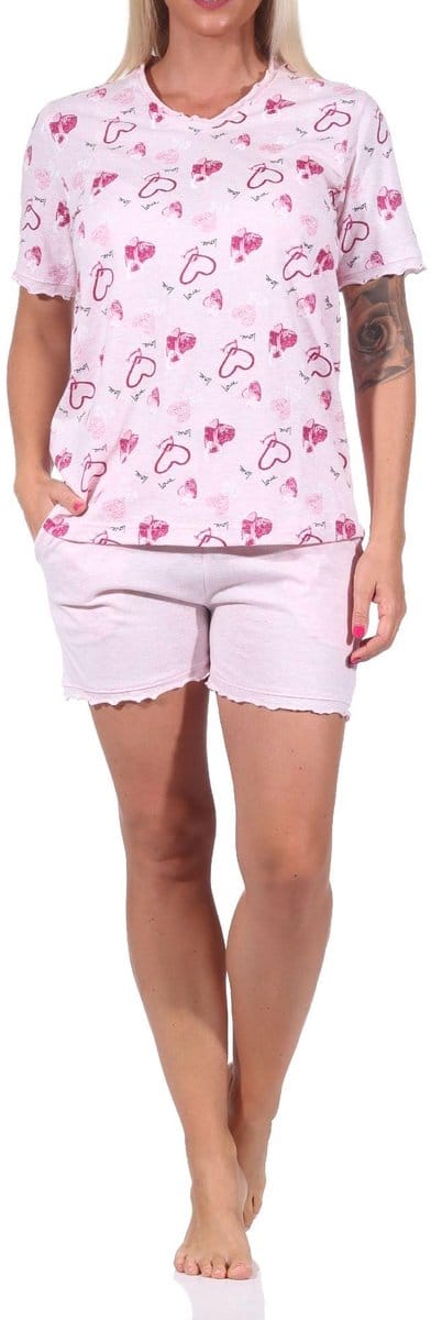 Dames shorty pyjama's met korte mouwen in hartje en allure look - ook in oversized