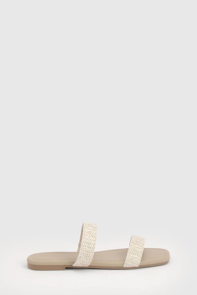 boohoo Dames Gehaakte Slippers Met Dubbele Bandjes | Creme | Maat: 37