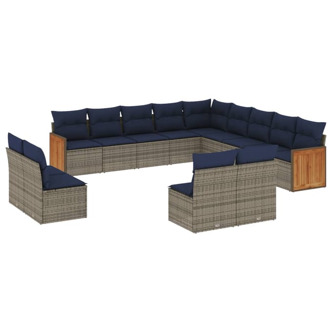 vidaXL - 13-delige - tuinbankset - met - kussens, - grijs - polyrotan