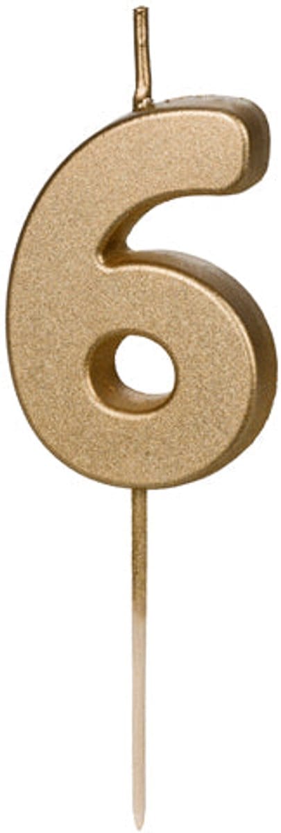 Gouden cijfer 6 verjaardagskaars 4,5 cm