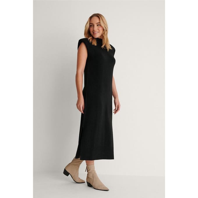 NA-KD - Maat L -  Padded High Neck Midi Dames Jurk