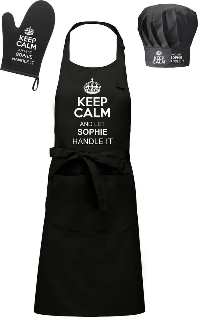mijncadeautje - Cadeauset - Schort / koksmuts / ovenwant - Keep Calm - met voornaam