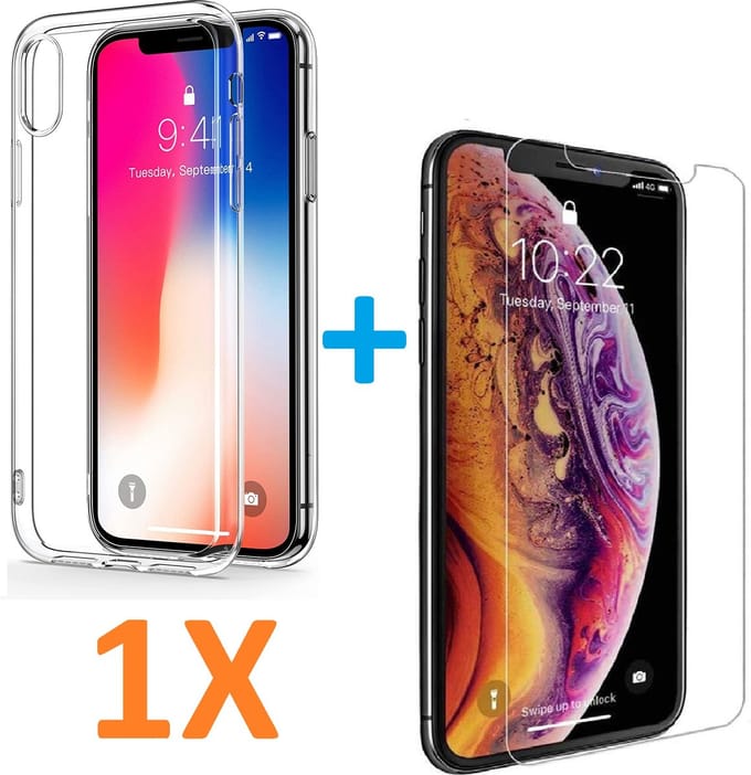Soft TPU Transparant hoesje Silicone Case + 1 stuk Glas Screenprotector -  Geschikt voor: iPhone XR