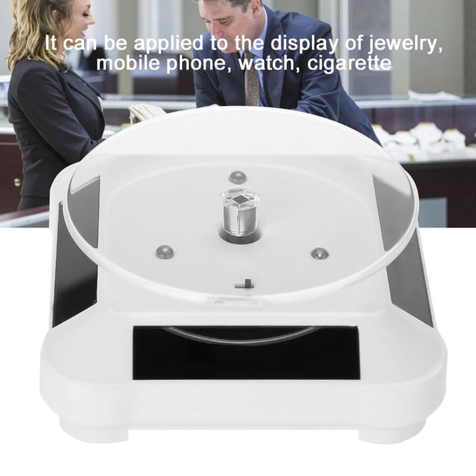 Zonne-Vitrine 360 Roterende Draaitafel Horloge Telefoon Sieraden Display Stand LED Licht(Wit) wit