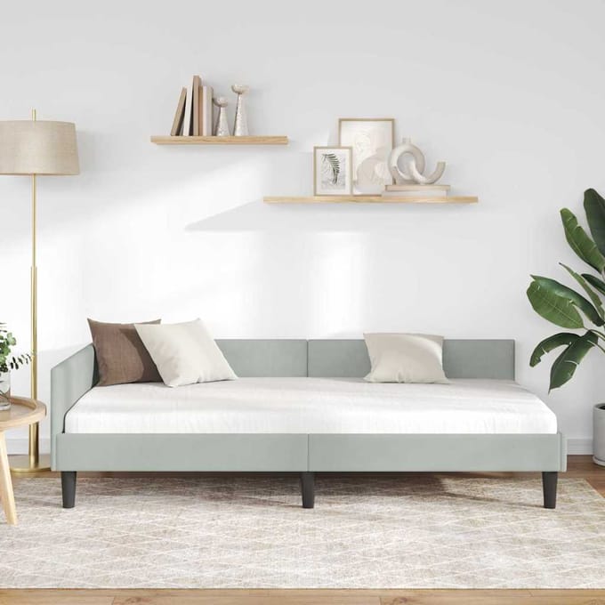 vidaXL - Hoek - Bed - Frame - Lichtgrijs - 90 - x - 200 - cm - Fluweel