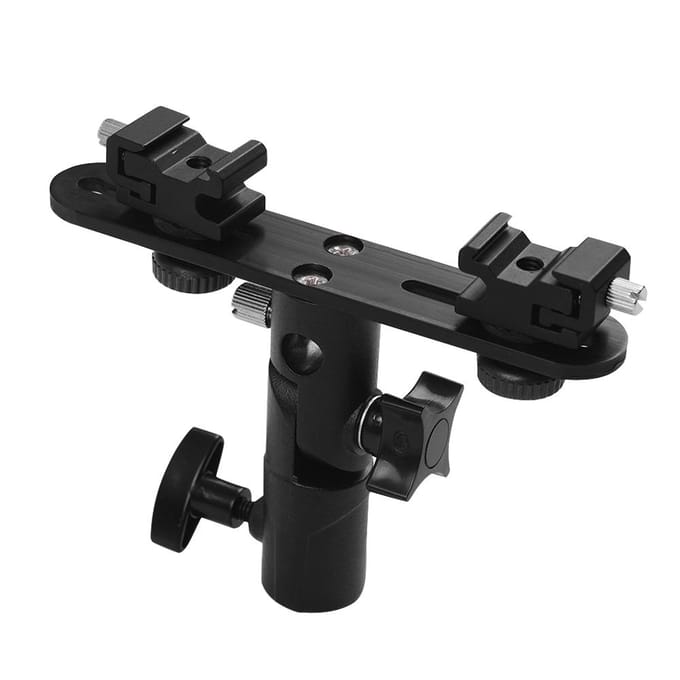 T-vormige flitsbeugelstandaard en 2 koude schoen voor Canon Nikon YONGNUO Speedlite zwart