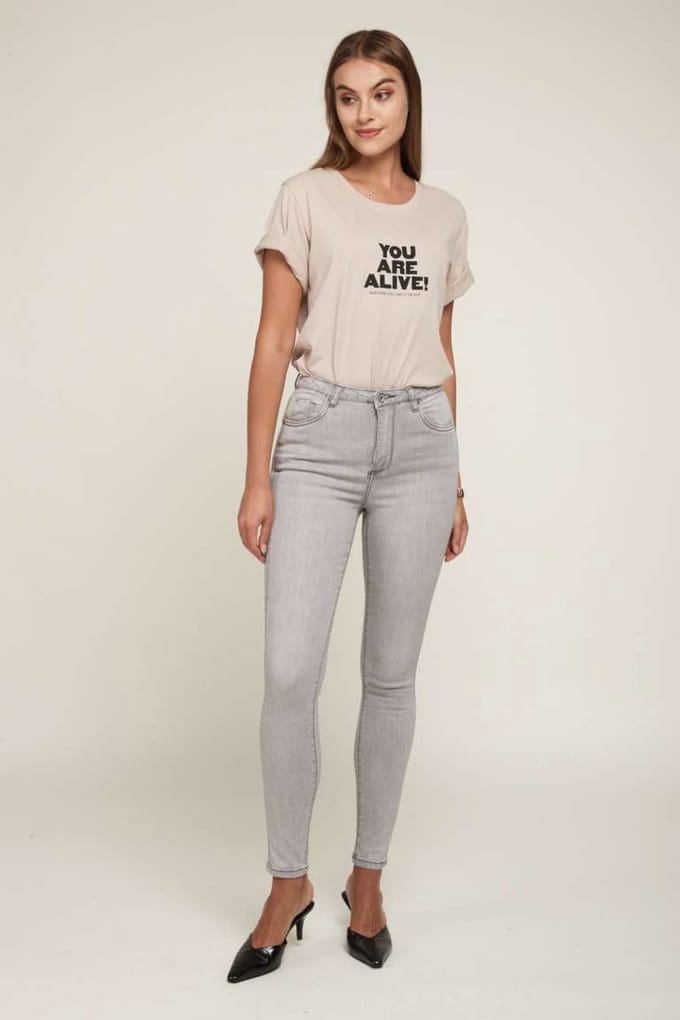 Broek Toxik3 hoge taille light grey slim fit L185