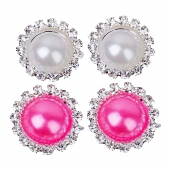 2 paar clip oorbellen roze wit-1.5 cm